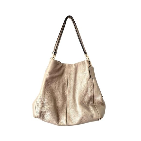 Coach Phoebe Saddle Leather Pebbled Medium Shoulder Bag Purse Pewter - Picture 5 of 13